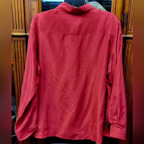 No Brand Button-Up Long Sleeve Shirt Size 20 (Uk 22) 100% Silk Red - Picture 3 of 3